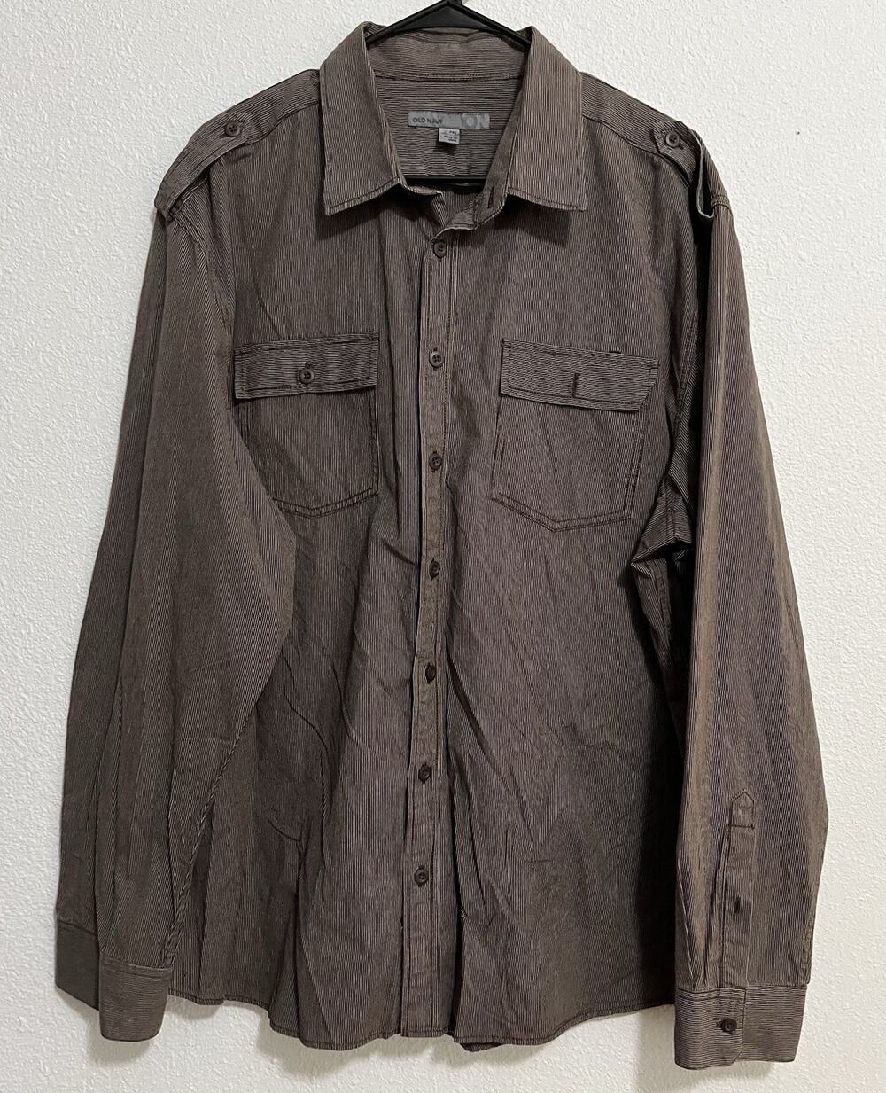 Old Navy Men's Brown Striped Long Sleeve Button-Front Shirt w/ Pockets XXL